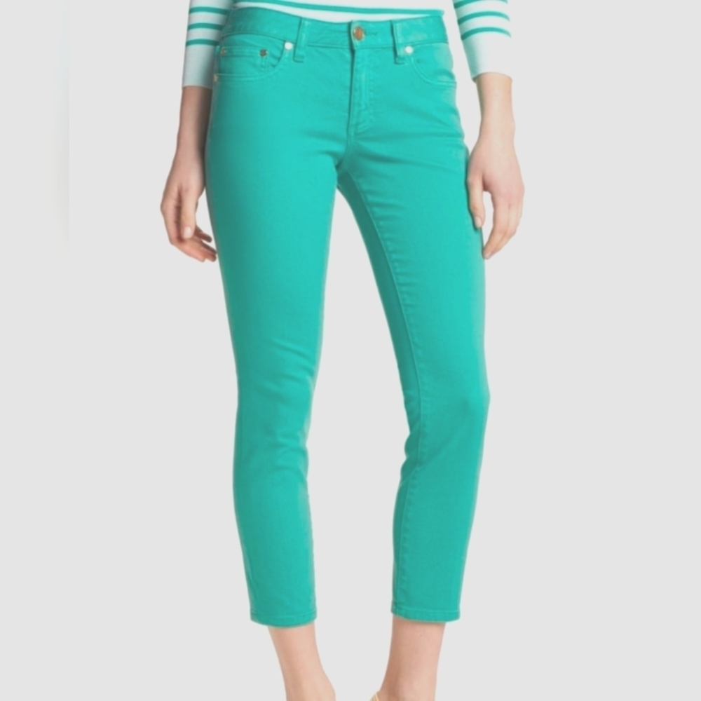 Tory Burch Alexa Cropped Skinny Viridian Green Jeans Size 25 - Picture 3 of 14